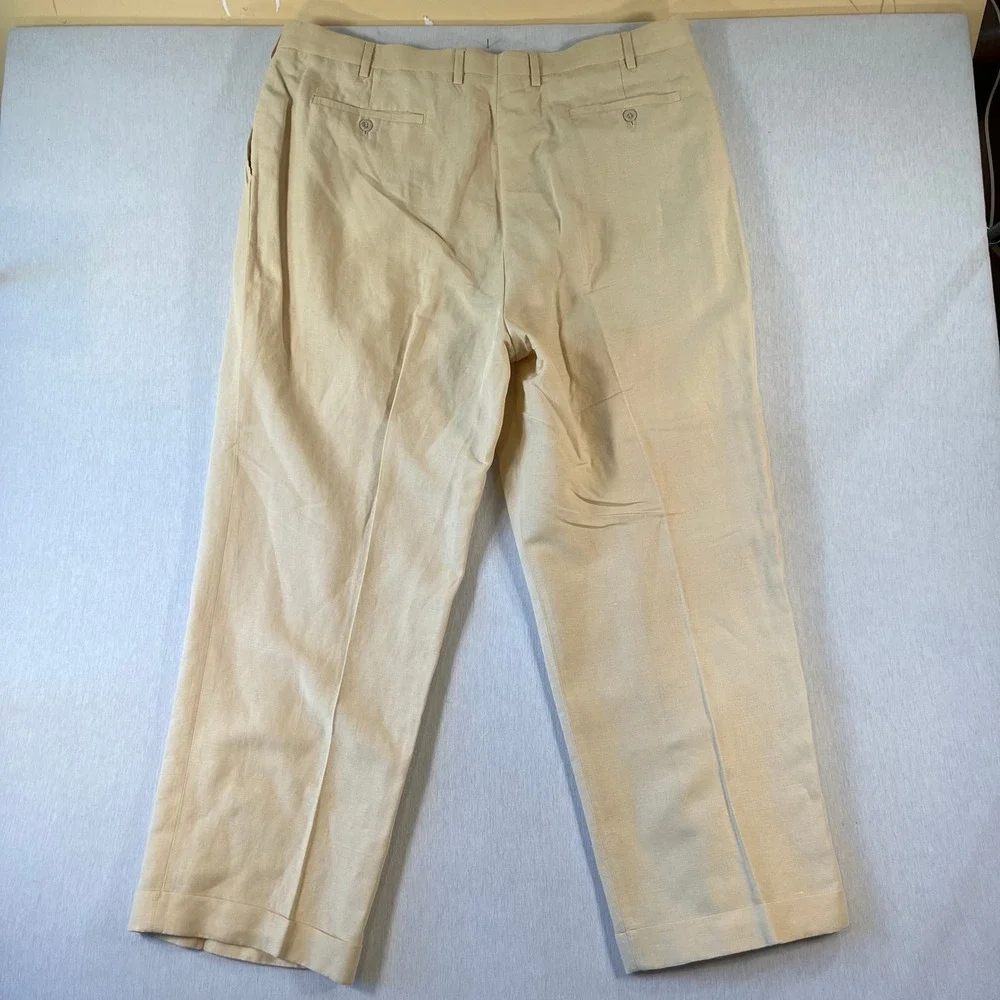 Louis Raphael Rosso Dress Pants Men 42x30 (Fit 42x29) Pleated Linen Cream Cuffed